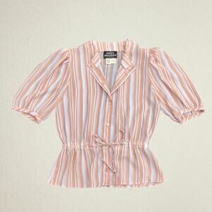Vintage 70s striped button up blouse, puff sleeve, preppy, light academia, retro